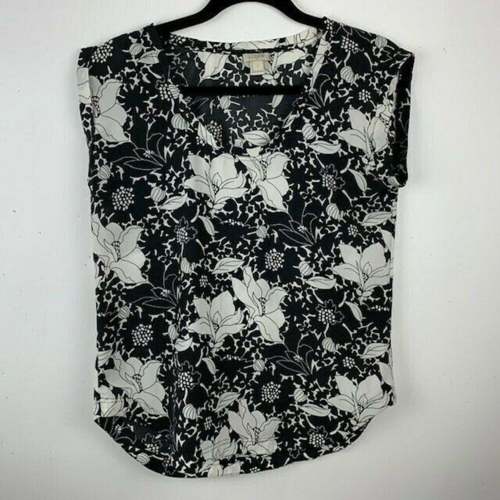 J Crew Womans Top Size 2 Black White Tunic Sleeveless scoop Neck